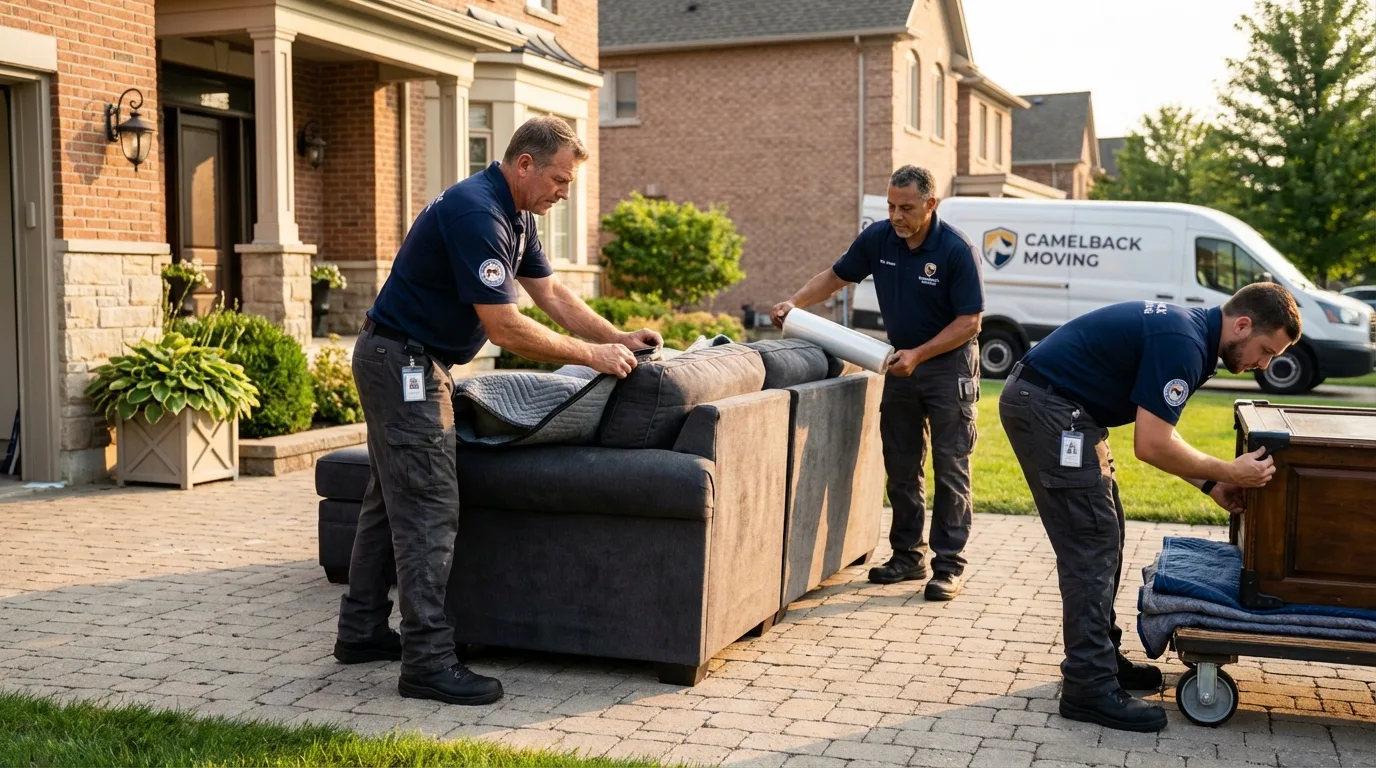 Large estate moving crew wrapping furniture in Ann Arbor, MI